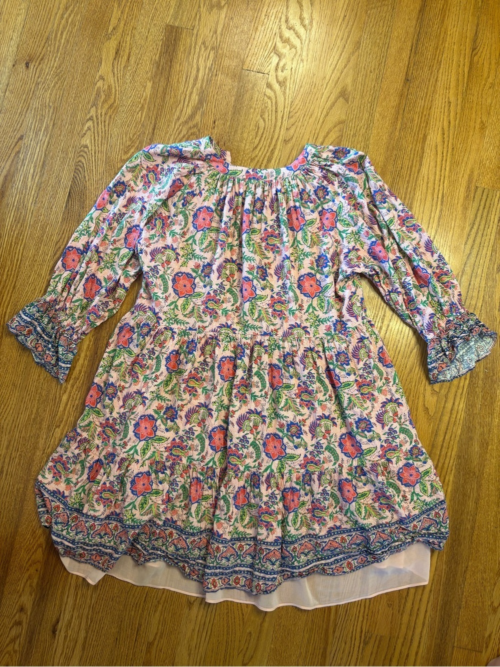 Farmers Market Pink Floral Boho Tiered Mini Dress Size M Cottagecore Festival - Picture 3 of 10